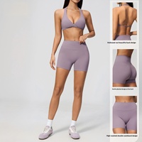Nouvel ensemble de yoga d'été pour femme, col en V profond, effet push-up, contrôle du ventre, amincissant, pantalon 3/4, tenue de fitness