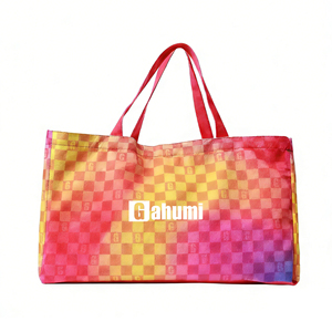 กระเป๋าโท้ทพิมพ์ลายทั้งใบแบบกำหนดเอง กระเป๋าผ้าแคนวาสสีสันสดใส พิมพ์ลายไล่เฉดสีแบบตารางหมากรุก กระเป๋าสะพายไหล่สำหรับผู้หญิง - Product Image 4
