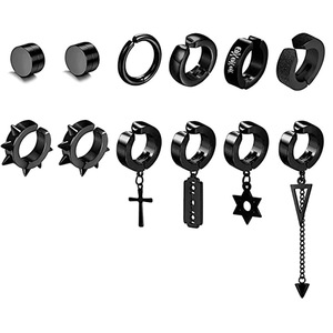 Cross <b>Clip</b> <b>On</b> <b>Earrings</b> Black Alloy Unisex Hip Hop Fashion Jewelry Set 10 Pcs - Product Image 1