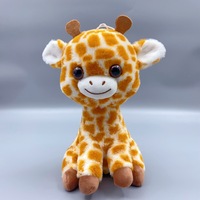 Peluche de girafe en peluche souple et debout, marron, à taches réticulées, avec cornes et écharpe, pour machine à griffes, vente en gros