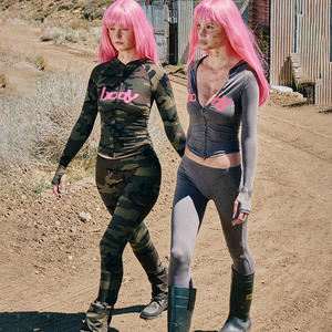 Kliou K25S77547 2025 Autunno Nuovo Completo <span class=keywords><strong>Donna</strong></span> Casual Slim con <span class=keywords><strong>Pantaloni</strong></span>, Top con Cappuccio e Zip, Set Lungo a 2 Pezzi con Motivo - Product Image 4