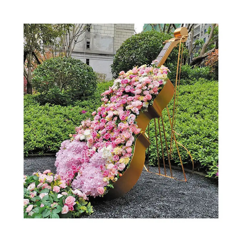 Escultura de Violonchelo de hierro para jardín al aire libre, accesorios de boda, adornos de notas, decoración de oficina residencial