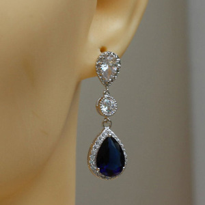 Pendientes colgantes azules brillantes para mujer, joyería elegante para las orejas - Product Image 4