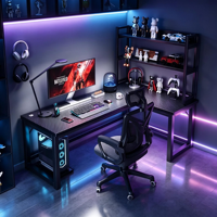 Bureau de jeu en forme de L avec surface texturée en PVC MDF, étagère de rangement, table d'ordinateur pour la maison, le jeu et le bureau