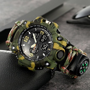 Montre de survie en plein air pour hommes, montre de sport multifonctionnelle, boussole, étanche, double affichage, montre numérique LED - Product Image 4