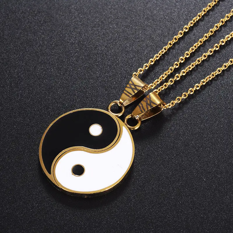 Colar da moda yin yang, colares pingentes de casal de aço inoxidável de tachi bagua