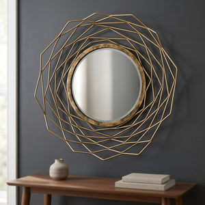 Miroir décoratif mural rond de luxe en métal Art Déco pour la maison - Product Image 3