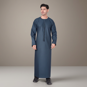 Thobe bleu marine de qualité supérieure pour homme, à manches longues, robe traditionnelle saoudienne, koweïtienne, émiratie, arabe, pour vêtements islamiques du Moyen-Orient - Product Image 3