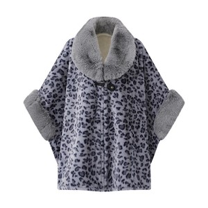 <b>Women</b> Luxury Leopard Open Front Clock Warm Faux Fur Trim Lapel Shawl Cape Casual Cloak for Holiday Gathering Weekend Outing - Product Image 5
