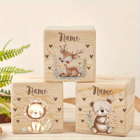 Tirelire en bois pour enfants, tirelire carrée personnalisée en bois