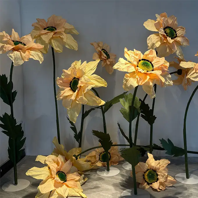 3 pezzi Set apertura e chiusura fiori vetrina interna girasole fiori giganti in piedi fiori di carta giganti per il matrimonio