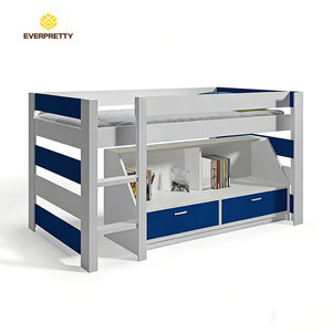Cama Alta de Madera Moderna Azul y Blanca para Niños, Muebles de Dormitorio Infantil, Cuna para Bebés, Ideal para Apartamentos Pequeños y Hostales Escolares - Product Image 2