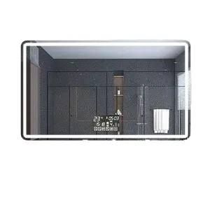 Espejo de baño rectangular inteligente con pantalla táctil con luces de tocador de Color de temperatura antivaho para cámaras espía Espejo de baño con luz LED