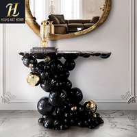 Table console de luxe légère en acier inoxydable de style italien, design en forme de bulle d'or noir pour la maison et le salon de la villa
