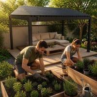 Pergola modulaire en aluminium finition mate 6x4m avec écran latéral, télécommande, protection UV, terrasse au bord de la piscine