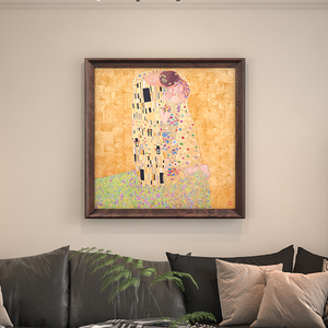 <span class=keywords><strong>Mural</strong></span> <span class=keywords><strong>de</strong></span> Latón con el Tema del "Beso" <span class=keywords><strong>de</strong></span> Klimt, con Textura Dorada Tallada a Mano y Piedras Preciosas, Arte Metálico Romántico, Cuadro Decorativo para Colgar en la Pared, Regalo - Product Image 1