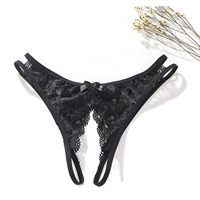 Culotte string taille basse noire en dentelle florale avec nœud avant pour femme, grande taille, lingerie sexy Tiger