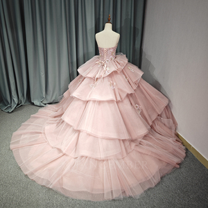 Vestido de Quinceañera Rosa Dy6558, Largo hasta el Suelo, Escote Corazón, con Lentejuelas y Encaje, Cuentas y Flores, Cintura Imperio, Jancember - Product Image 4