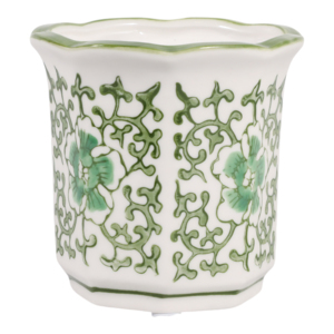 Candela profumata in ceramica scanalata con motivo floreale verde, candela a pilastro per decorazioni interne ed esterne - Product Image 3