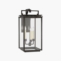 Lanterne murale extérieure noire YH à 3 lumières, applique murale carrée à sommet plat avec verre transparent, lumière de porche moderne pour entrée