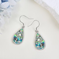 Bijoux fins, boucles d'oreilles pendantes en argent sterling 925 avec abalone et pissenlit pour femmes