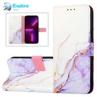 Étui portefeuille en cuir PU avec design marbré iExplore Flip Cover pour 17Promax Galaxy s25 A06 A16 A36 A56 M35 M55 Vivo Y77 Tecno Spark 8