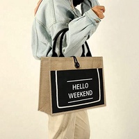 Bolso de mano de yute para la playa, bolsa de lona de algodón ecológico con logotipo personalizado impreso, con bolsillo, gran oferta