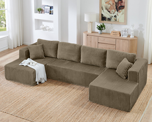 Modular Sectional Couch, Striped Corduroy U-shaped <strong>Sofa</strong> with Moveable Chaise Lounge, Upholstered <strong>for</strong> Living Room, <strong>Bedroom</strong> - Product Image 1