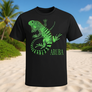 Camiseta Gráfica Aruba Negra con Diseño de Iguana Verde, Souvenir - Product Image 3