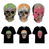 Personnalisé Oem Odm Crâne Strass Cristaux Fer sur Strass Hotfix Transfert Halloween Crâne Applique Patches pour T-shirt