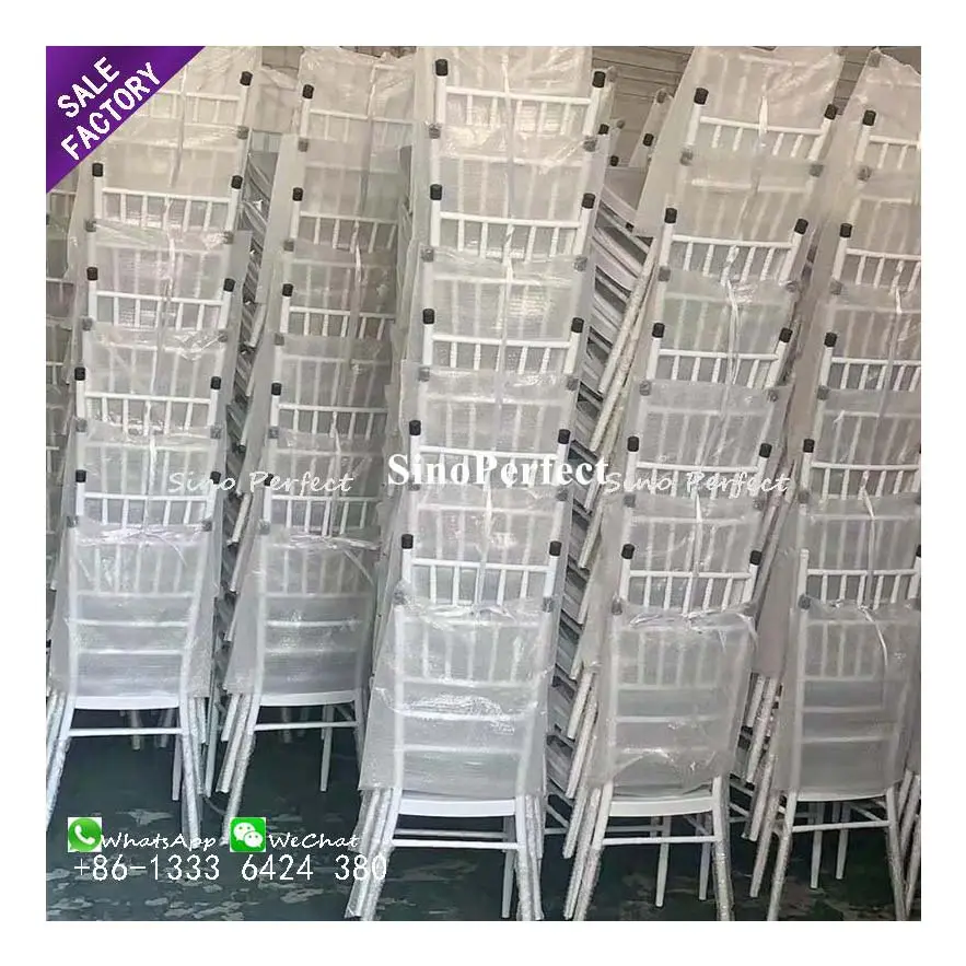 Muebles de hotel Marco de metal blanco China barato al por mayor Silla de boda apilable Chiavari Chivari Tiffany