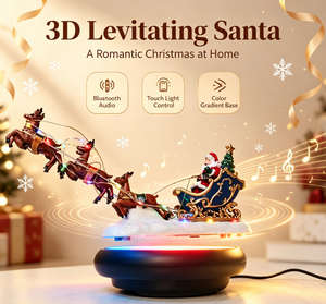 Traîneau du Père Noël 3D lévitant avec haut-parleur Bluetooth, base LED à dégradé à commande tactile, rennes volants, décoration de Noël pour la maison - Product Image 2