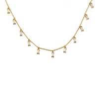 Collar de Plata de Ley 925 con Circonita Rectangular Dorada para Mujer