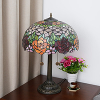 Abat-jour LED flexible E26 de 16 pouces pour table/bureau, style mosaïque en verre artistique peint à la main, verre coloré style vitrail d'église