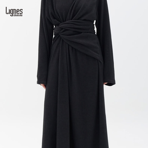 Islamic Muslim <strong>Dress</strong> Flowy Polyester <strong>Dress</strong> Eid Satin Abaya Lightweight Satin <strong>Dress</strong> With A Unique Shoulder Design - Product Image 3