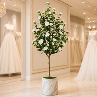 Árbol de Camelia Artificial en Maceta, Árbol Topiario de Flores Multicolores para Decoración de Interiores de Casa, Hotel y Vestíbulo, Venta al por Mayor