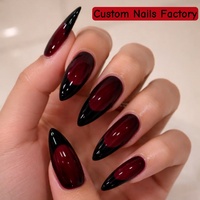 Ongles artificiels longs en forme d'amande, imperméables, réutilisables, en gel souple, design de marque personnalisé, ongles press-on de luxe noirs et rouges