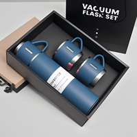 Set de Regalo de Termo de Acero Inoxidable de 500 ml con 3 Tazas, Botella Aislada de Doble Pared, Botón de Presión, Logotipo Personalizado, Regalo Corporativo