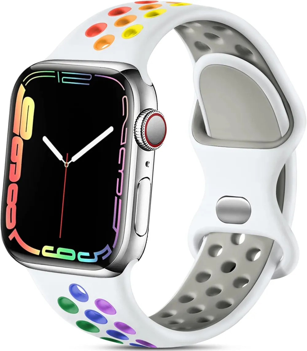 Радуга 45/49 мм два цвета мягкий ремешок для часов дышащие силиконовые браслеты для Apple Watch Ultra 49 мм Se 9 8 7 6