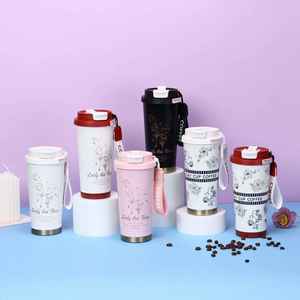 แก้วกาแฟพกพาขนาดใหญ่ ป้องกันการรั่วซึม เก็บความร้อน-เย็น สองชั้น ผลิตจากสแตนเลส 304 คุณภาพสูง ลายดอกลิลลี่ออฟเดอะแวลลีย์ - Product Image 2