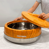 Lot de 4 boîtes repas isothermes en acier inoxydable à motif bois, avec poignée, modèle 221, portables