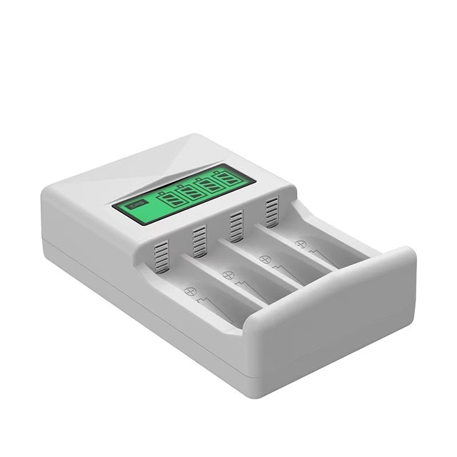 Intelligent Universal 4-Slot Battery Charger Black White LCD Display Fast 1.2v AA AAA Chargeable Batteries
