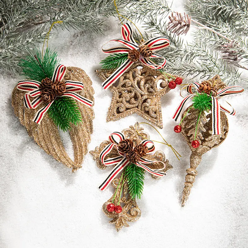 Christmas Tree Decoration Bulk Gold Plastic Ribbon Pendant&Luxury Tree Top Star Navidad Decor Ornament Supplies Happy New Year