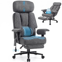 Chaise ergonomique à dossier haut en tissu gris, pivotante, robuste, 500 lb, pour jeux vidéo, avec soutien lombaire pneumatique, pour la maison et le bureau
