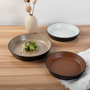 Vente en gros Grand <span class=keywords><strong>service</strong></span> de table <span class=keywords><strong>italien</strong></span> bicolore en mélamine Bols de <span class=keywords><strong>service</strong></span> à soupe solides ronds et profonds Assiettes à steak Assiettes à dîner - Product Image 1