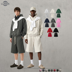 Conjunto de 2 Piezas, Sudadera con Capucha y Pantalones Cortos de Felpa Gruesa, Color Sólido, Estilo Urbano para <span class=keywords><strong>Hombre</strong></span> - Product Image 3