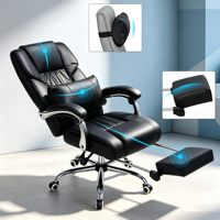 Silla de Oficina Reclinable Acolchada y Confortable, Giratoria 360°, Altura Ajustable, de Cuero, con Almohada Lumbar para el Hogar, Negocios y Trabajo