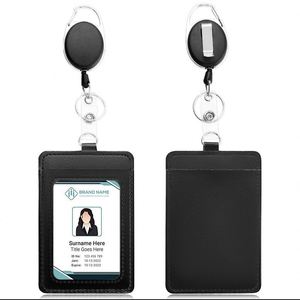 PU Leather Access Card <b>Holder</b> with Easy Pull Buckle Retractable <b>ID</b> Card <b>Holder</b> with Hanging Rope for Factory or Office Use - Product Image 4