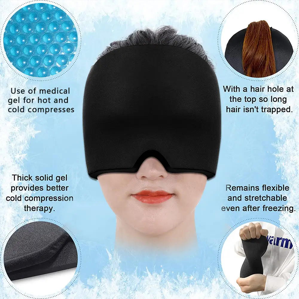 Gel réutilisable Cold Pack Migraine Relief Ice Head Wrap Maux de tête Masque pour les yeux Gel Ice Hat Cap pour la tension Puffy Eyes Migraine Cap