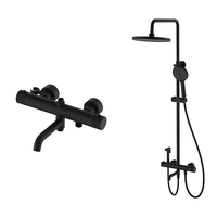 SANIPRO Ensemble de robinet de douche mitigeur de bain rond thermostatique en plastique enduit de zinc noir mat pour salle de bain